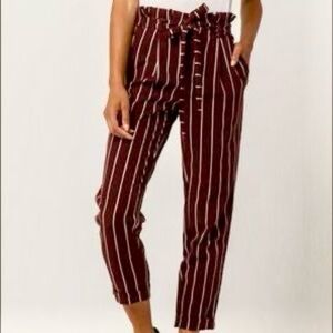 AMBIANCE Paper Pants Vertical Stripes Burgundy with Bow size M NWT